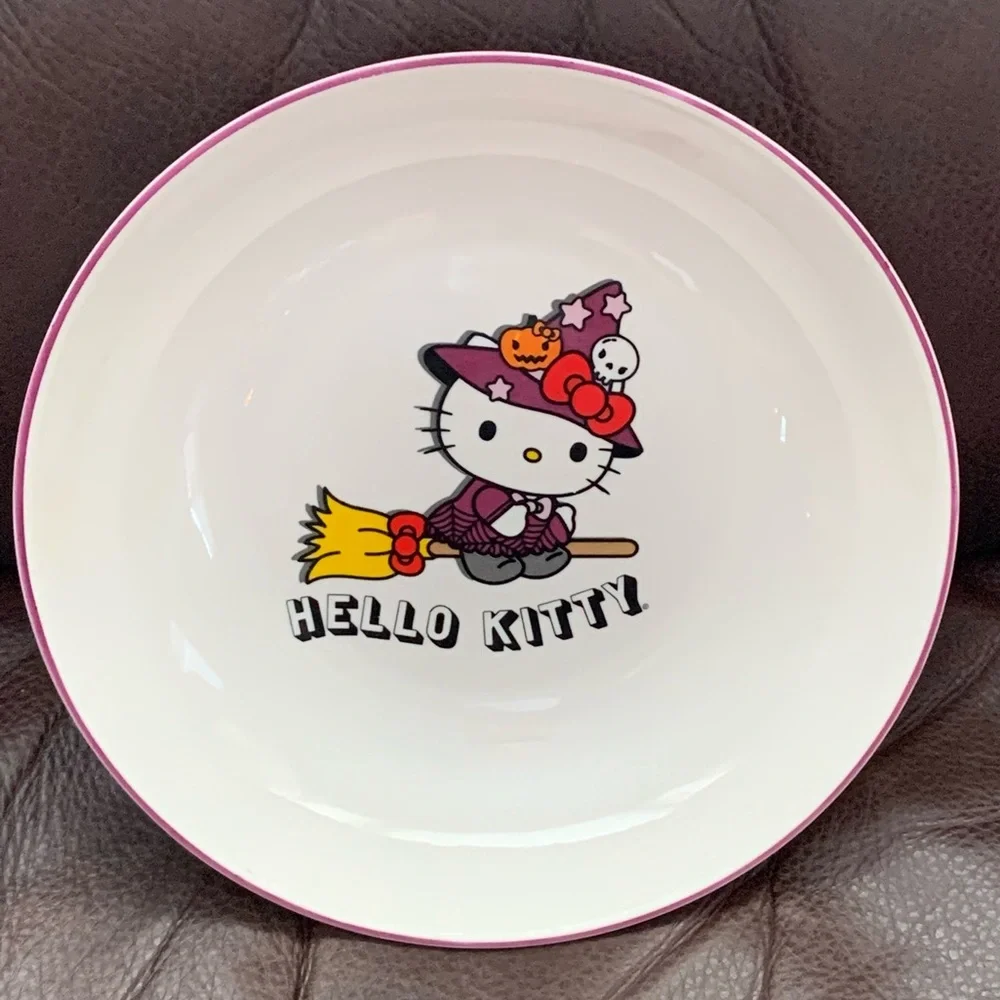 Hello Kitty Witch on Broom 46oz Ceramic Halloween Bowl - Stars Pumpkin Skull - Picture 1 of 9